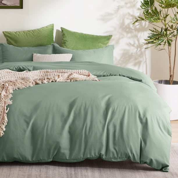 Funda de edredón, color verde salvia, tamaño completo para niños, 3 piezas