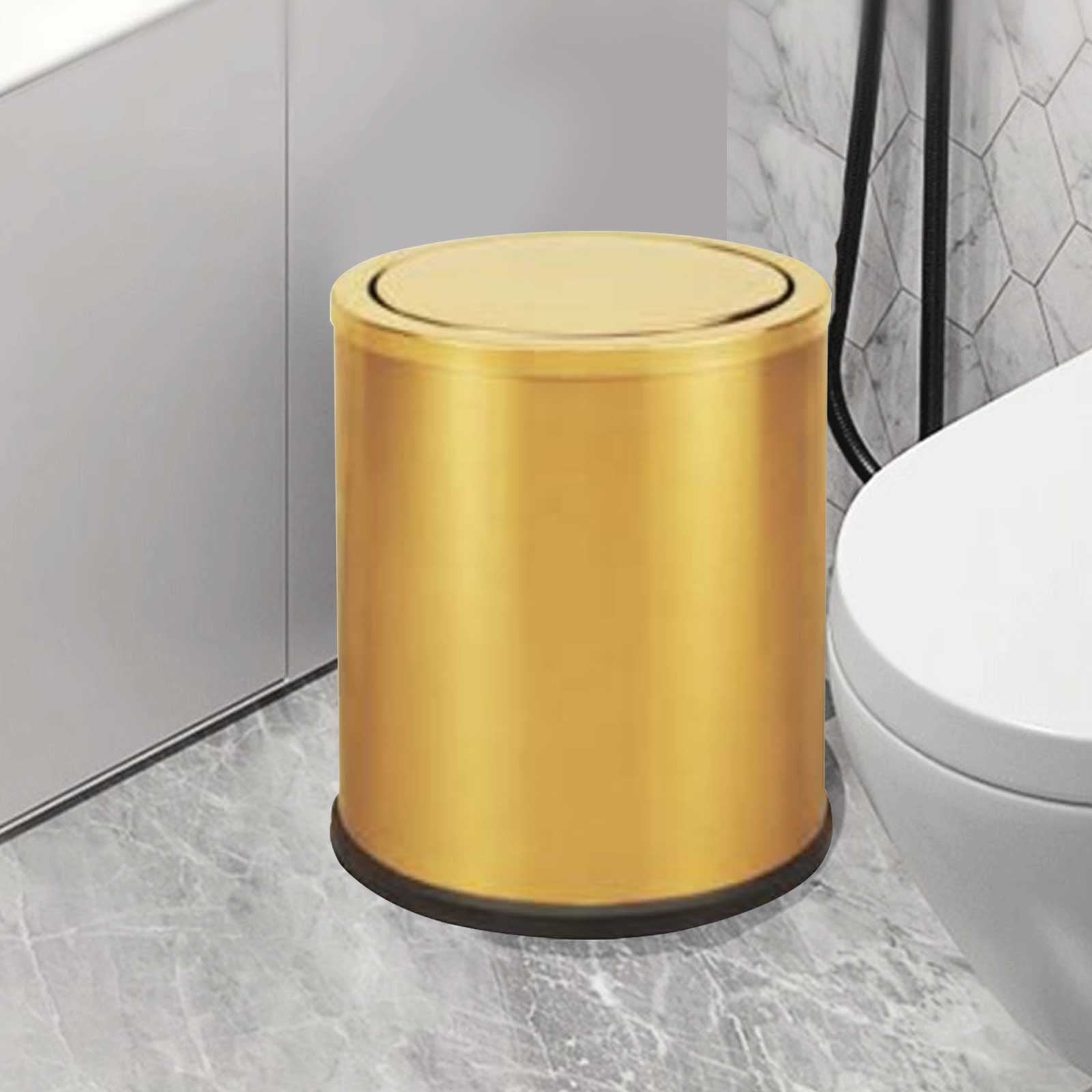 Trash can with Flipping Lid,Stainless Steel Garbage cans Wastebasket Bin for Bathroom,Laundry,Hotel,Office,Laundry Room,Metallic,Gold