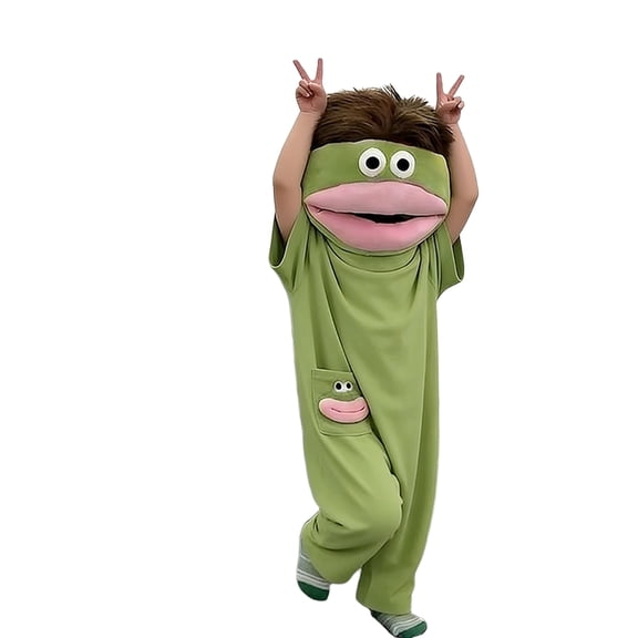 Funny Big Mouth Monster Onesie Pajamas, Short Sleeve Plush Hooded Jumpsuit Sleepwear, Silly Cartoon One Piece Loungewear, Oversized Fleece Outfit for Family Matching and Pajama Parties