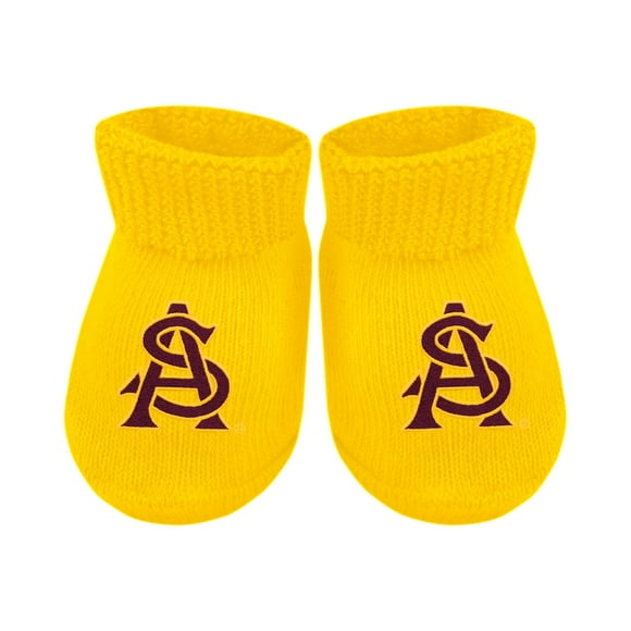 Creative Knitwear College Baby NCAA Officially Licensed Baby Bootie Sock - Arizona State Sun Devils Interlocking AS Logo - Gold - Newborn - 6 Months