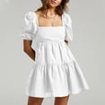 thumbnail image 2 of Women's Summer Dress Square Neck Short Sleeve Loose Backless Casual A-Line Party Mini Dresses, 2 of 7
