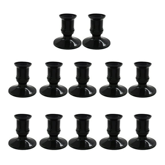 Black Taper Holders Set of 12 for Flameless LED Pillar Candlestick for Christmas and Wedding Decorations