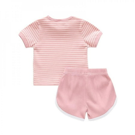 

Clearance Children Suits Pit Strips Cotton Striped Short Sleeve Two-piece Suit Summer Men and Women Infants and Young Children clothing