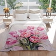 thumbnail image 3 of Easter Pink Flannel Blanket for Bed,Travel and Camping, Tulip Oil Painting Super Soft Cozy Blanket for All Seasons 60"x80", 3 of 7