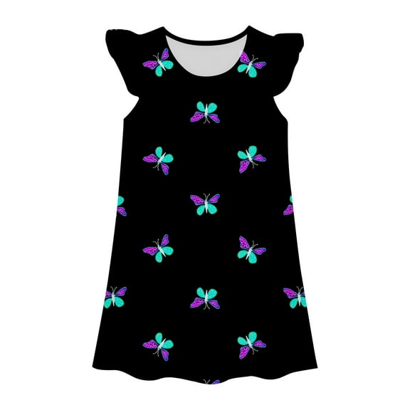 WOYY Toddler Girl's Nightgown Butterfly Print Flutter Sleeves Nightgown Sleepshirt, Sizes 3-10
