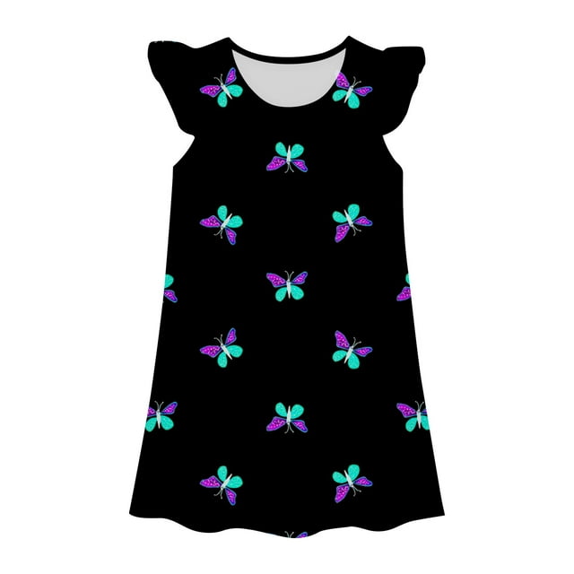 MIASHUI Robe de Princesse pour Filles Été Tout-Petits Enfants Mignonne à Imprimé Sans Manches, Noir, 7-8 Ans