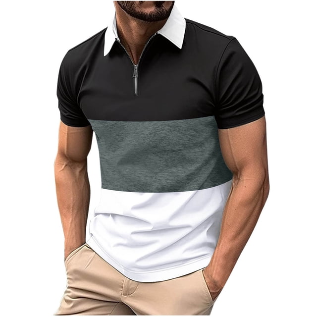 Birdeem Chemises pour Hommes Mode Décontractée Couleur Unie Fermeture Éclair Manches Courtes Col Rabattu Blouse