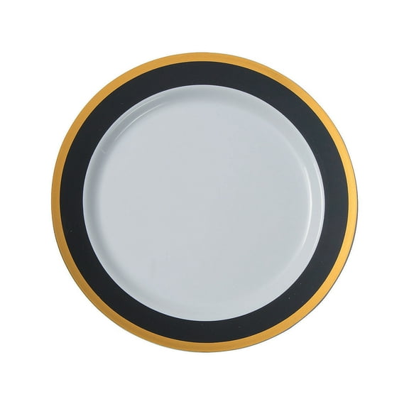 Prem Black/White/Gold Dinner Plates 25Pc - Party Supplies - 25 Pieces