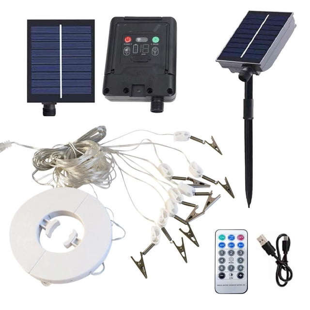 Feltree Solar-Powered Clip-On Umbrella Light with 104 LEDs & Remote Control, 8 Lighting Modes for Patio/Tent/Beach, IP44 Waterproof & USB Charging