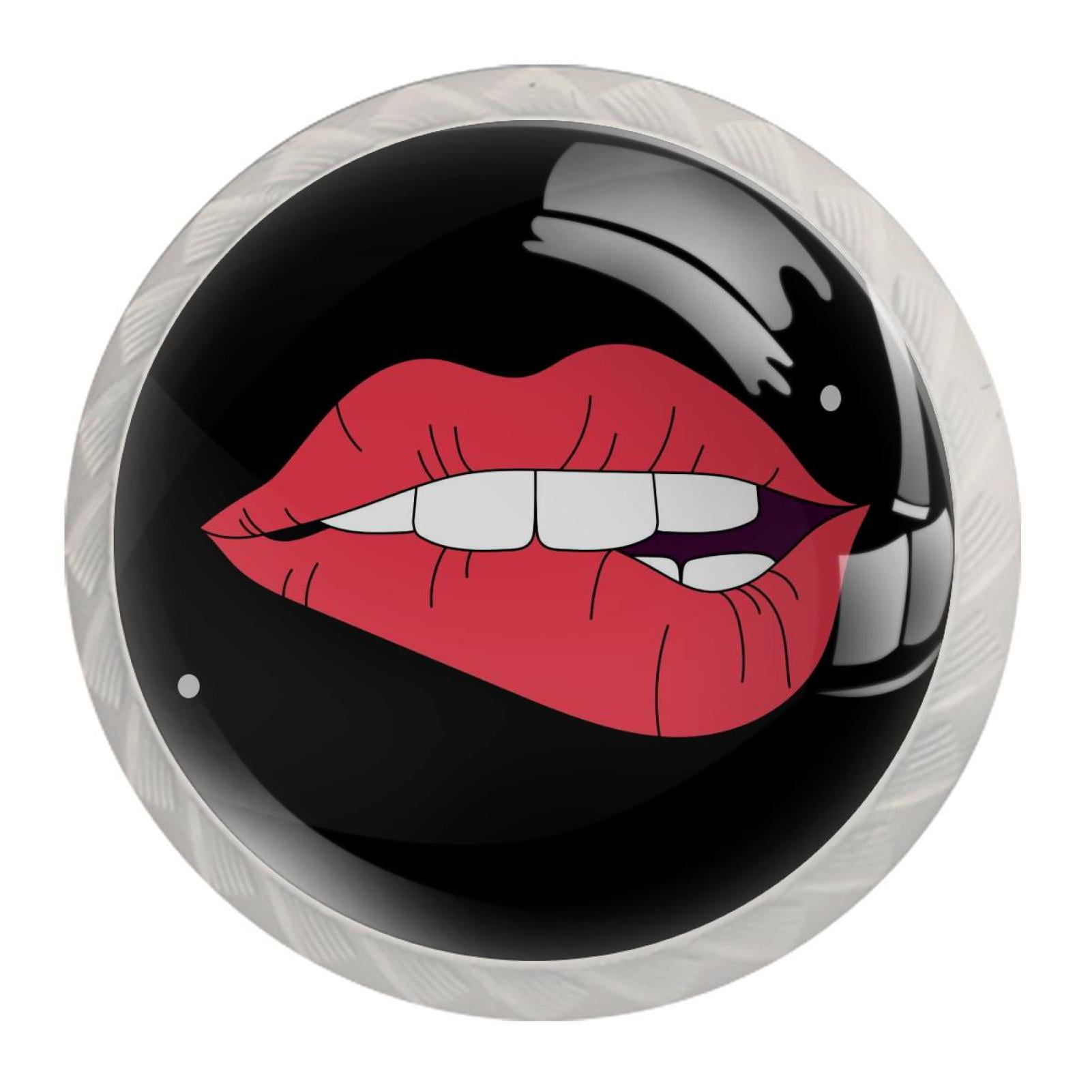 Ownta Red Lips Black Round Glass Drawer Handles Knobs Pulls with screws