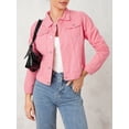 thumbnail image 4 of Women´s Solid Color Denim Jacket, Casual Long Sleeve Button Down Chest Pocket Jean Jacket, 4 of 9