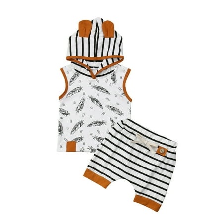 

Canrulo 2pcs Toddler Baby Boy Girl Hooded T-shirt Tops+Shorts Pants Outfits Clothes White 1-2 Years