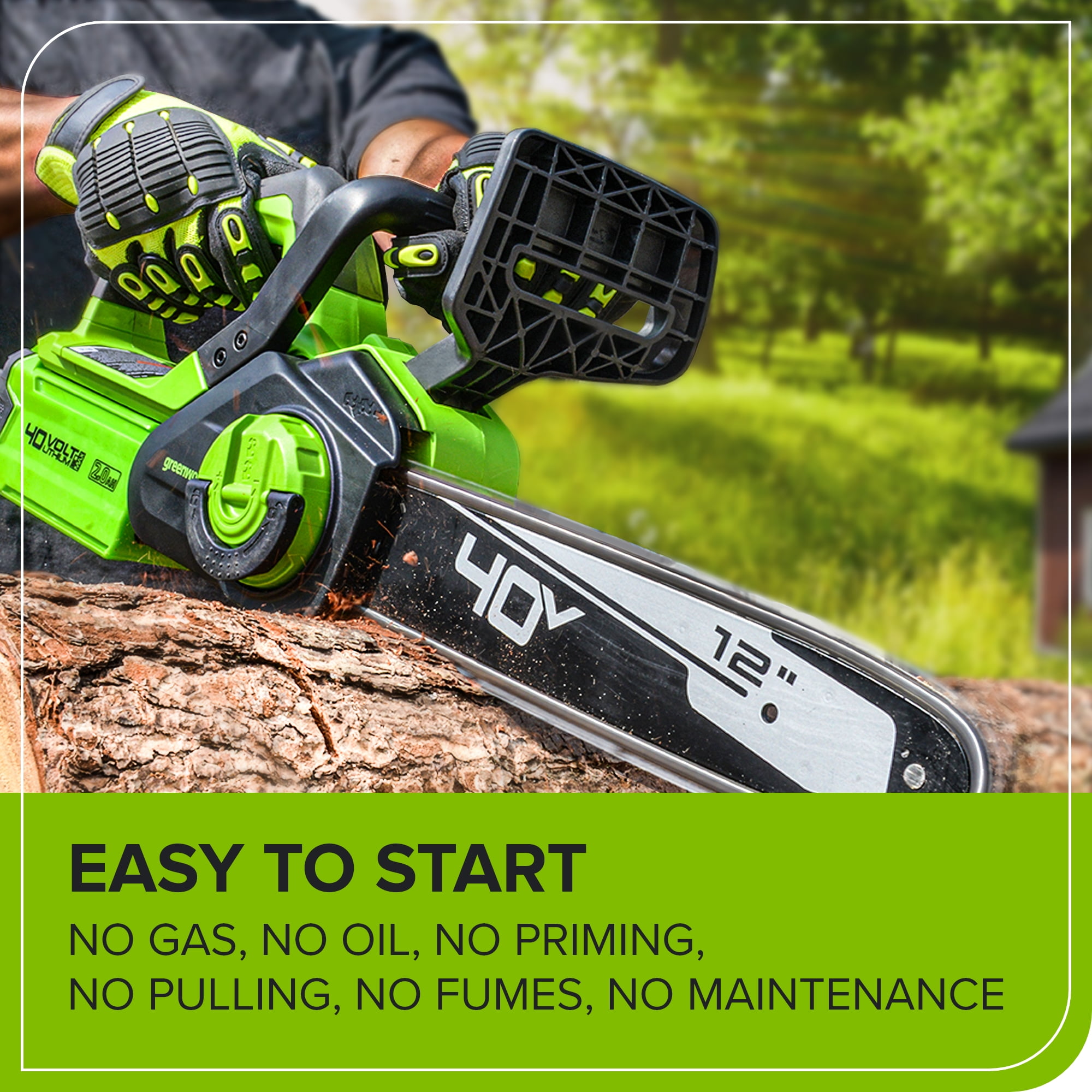 Greenworks 40V 12-inch Chainsaw, 2.0Ah Usb Battery and Charger
