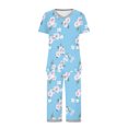 thumbnail image 7 of Tnhcen Women's Cotton Pajamas Sets Short Sleeve Tops Capri Pants Sleepwear Loungewear with Pockets Homewear Set S-2XL, 7 of 7