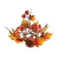 thumbnail image 2 of 10 Inch Fall Maple Leaf Candle Ring Wreath with Pumpkin Sunflower Berries, Wire Frame Thanksgiving Halloween Pillar Candle Holder Ring for Farmhouse Table Mantel Kitchen Cabinet Centerpiece Decor, 2 of 6