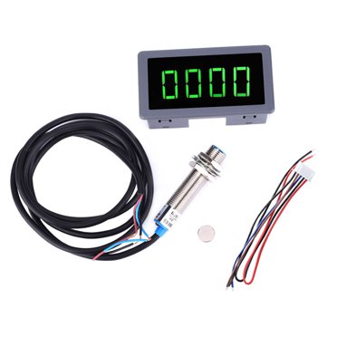 Motor LED Tachometer - 0.56" Green Display RPM Gauge With Hall Sensor For Speed Measurement