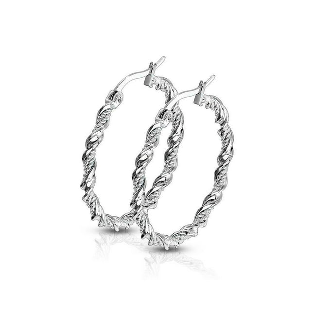 Paire de Boucles d'Oreilles Créoles Design Tressé Torsadé en Acier Inoxydable 22ga
