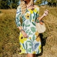 thumbnail image 3 of Yellow Floral White Background Pattern Womens Summer Dress Tie Back A Line Flare Dress, 3 of 9
