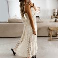 thumbnail image 4 of White Dress Women Fashion Sexy V-neck Sleeveless Hollow Out Tassel Lace Solid Summer Dresses Spaghetti Strap Beach Long Maxi Dress for Beach Wedding Party, 4 of 5