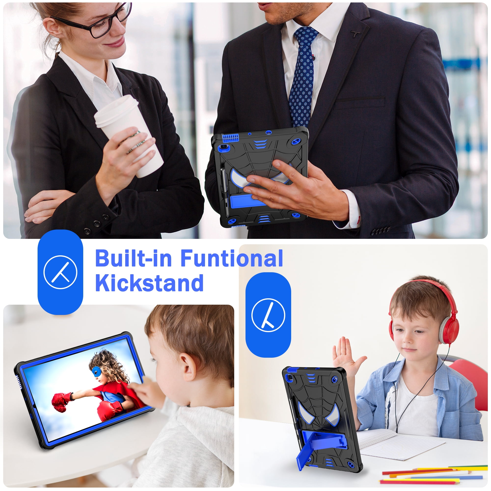 Dteck for iPad Air 5th/4th Gen Case iPad Pro 11 Case 2022/2021/2020/2018 with Pencil Holder, Heavy Duty Hybrid Shockproof Rugged Kids Case with Kickstand Crossbody Shoulder Strap,Black+Blue