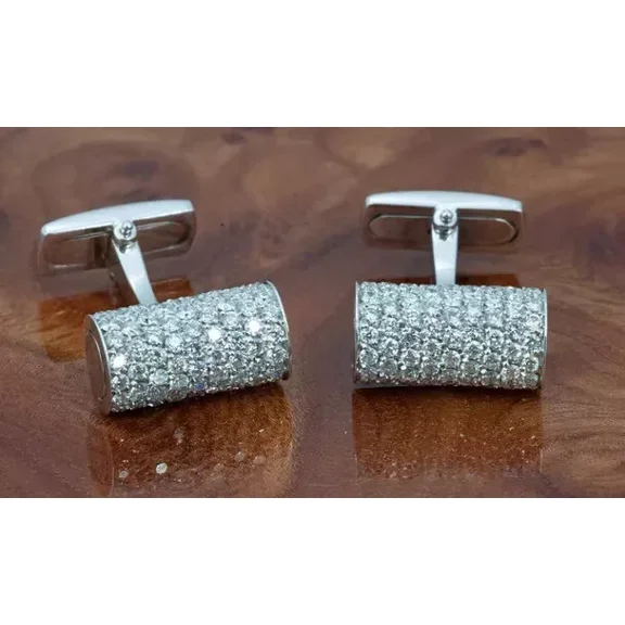 2 Ct Round Cut White Lab Created Diamond Wedding Men's Cufflinks 14K White Gold Plated