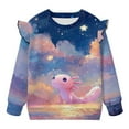thumbnail image 5 of Xoenoiee Axolotl Star Cloud Print Baby Girl Oversized Sweatshirt Ruffle Long Sleeve Crewneck Pullover Sweater Tops Toddler Fall Clothes, Size 7-8 Years, 5 of 7