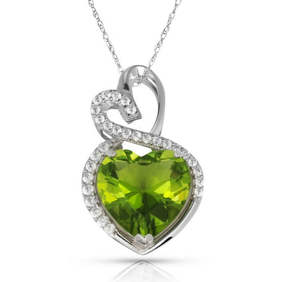 Solid 14k Beautiful White Gold Dual Love Heart shaped CZ Pendant Necklace (12 Colors) (august)-Pendant for Women