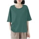 thumbnail image 1 of Camisetas de Cuello Redondo de Doble Bolsillo de Color Sólido Casual de Manga Corta de Mujer, 1 of 5