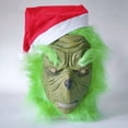 thumbnail image 2 of Máscara de Grinch, accesorios divertidos de Navidad, tocados de broma, cosplay, máscara de Grinch de pelo verde, 2 of 4