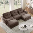 thumbnail image 2 of HUMEHA 98" U-Shape Sectional Sofa with Ruffled Edge Chenille, 3-Seat Cloud Couch with 2 Ottomans & Rolled Arms for Living Room, Brown, 2 of 15