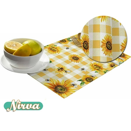

Table Mats for Party Holidays Home Decor Farm Sunflower with Bees Yellow Plaid