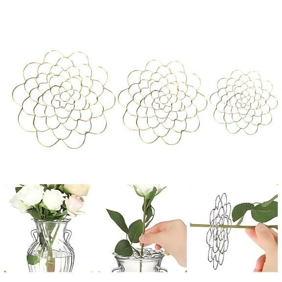 3PC Metal Flower Arrangement Holder, Pretty Floral Grid Organizer, 3 Different Sizes, Modern Flower Arrangement Stand, DIY Portable Flower Arrangement Device, Reusable Stem Bouquet Holder for Home