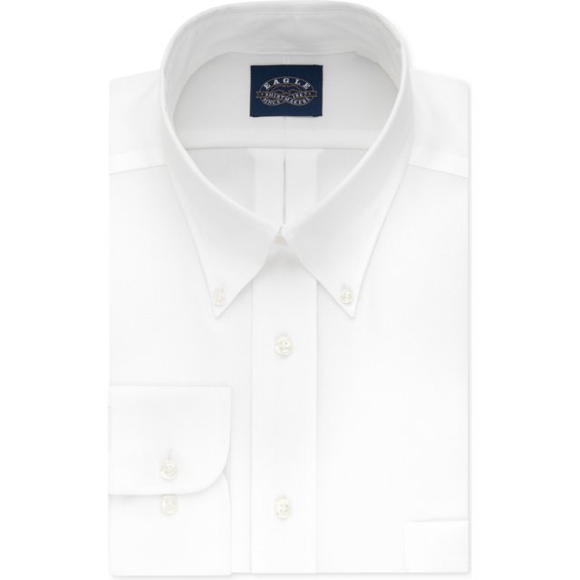 Eagle - Camisa de vestir con botones para hombre sin planchado, color blanco, cuello de 20 pulgadas, manga de 35 a 36 pulgadas