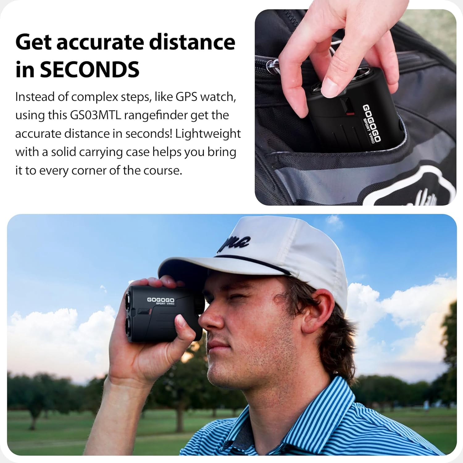 GOGOGO SPORT VPRO Magnetic Golf Rangefinder with Slope ON/OFF Switch, 1000 Yards Range Finder