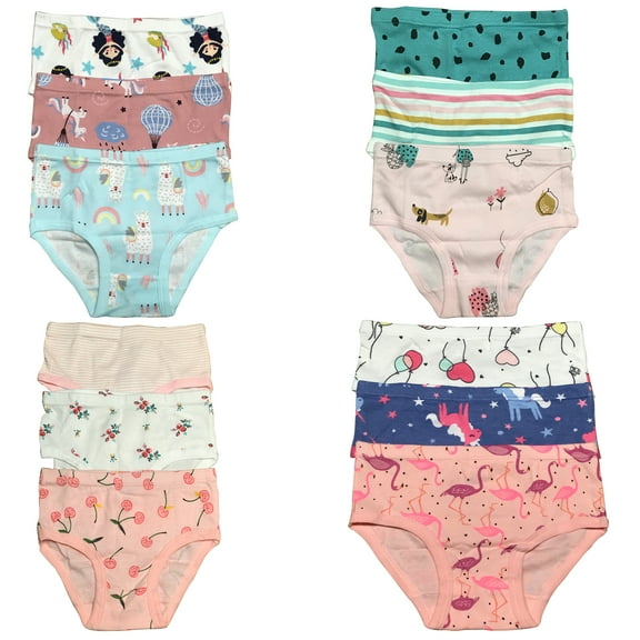 B&Q Trendy 12-Pack Cotton Briefs for Stylish Toddlers and Little Girls, Sizes 2T-7T