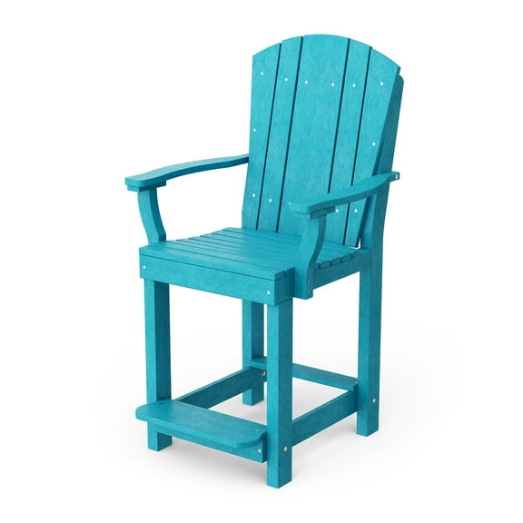Wildridge Heritage Patio Counter Chair, Aruba Blue - Outdoor Weather Resistant Recycled Plastic Furniture for Patio