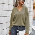 thumbnail image 2 of Blusa Manga Larga Cuello En V Color Puro Bolsillo Cómodo Top De Moda Para Mujer, 2 of 8