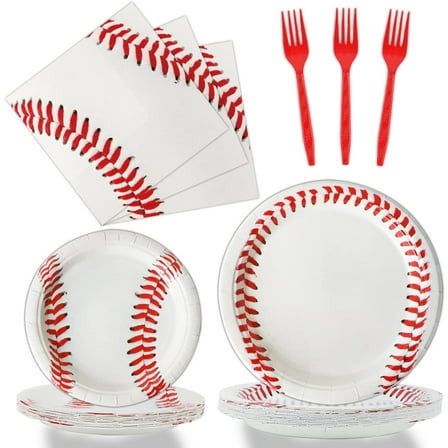 96Pcs Baseball Theme Party Supplies Disposable Baseball Party Tableware Set,Dessert Plates,Napkins for Baseball Theme Games Day Sports Birthday Decoration