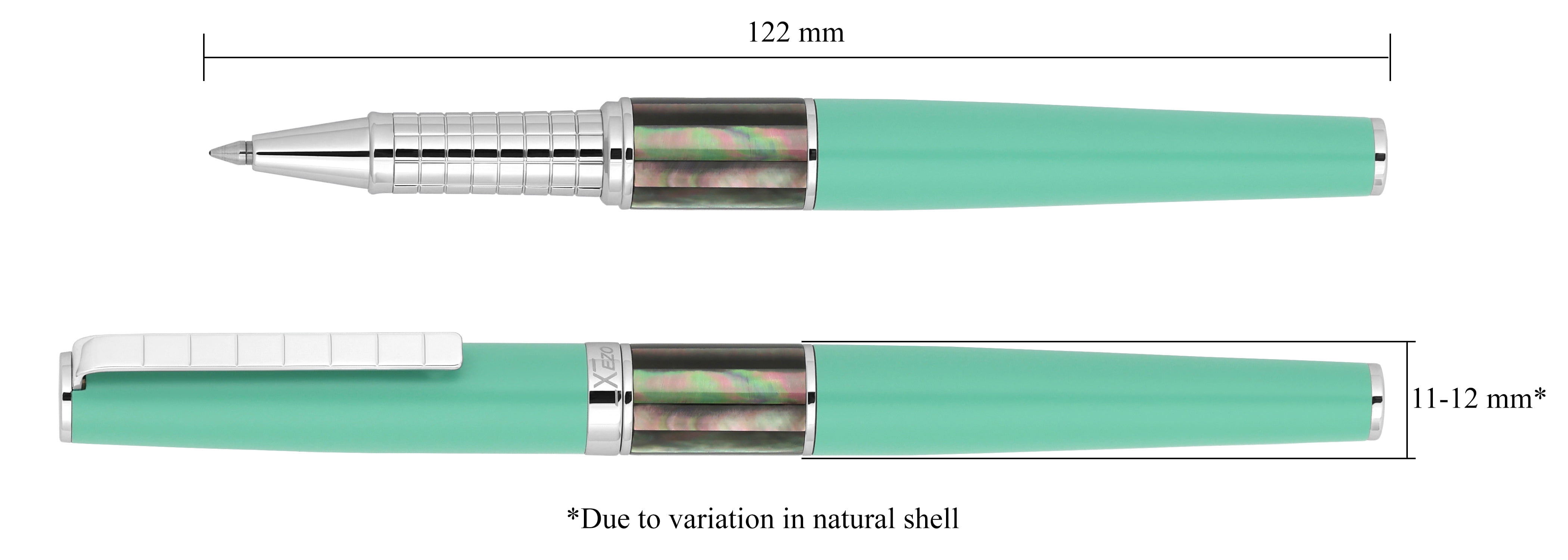 Xezo Speedmaster® Aqua Green Brass Rollerball Pen - With Tahitian Black Mother of Pearl