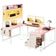 thumbnail image 2 of Huisuilinss U Shaped Computer Desk,78.7" Reversible Gaming Desk,Corner Large Home Office Desk With Led Lights,Ergonomic Monitor Stand,Power Outlets,Storage Shelves,4 Drawer, 2 of 7