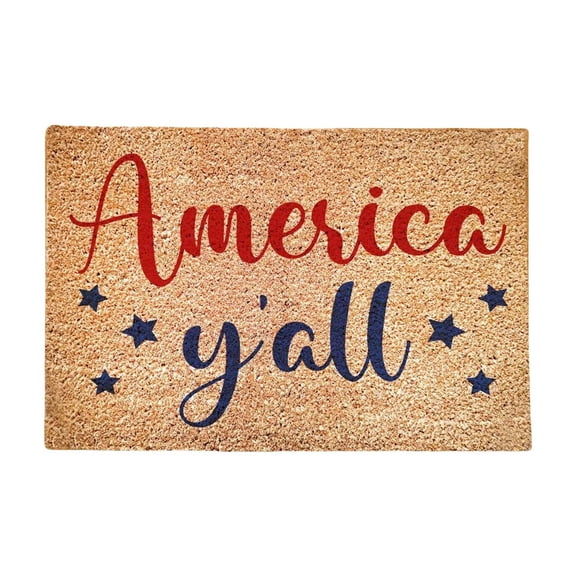Patriotic Welcome Door Mat, Red Blue Stars Coir Doormat, Farmhouse Entryway Decor for 250 Anniversary USA, July 4th Celebration Holiday Party, 24x16"