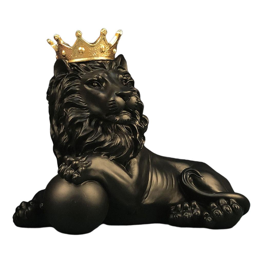 Nordic Resin Lion Statue with Crown Sculpture Crafts for Home Desktop Office Porch Decorations