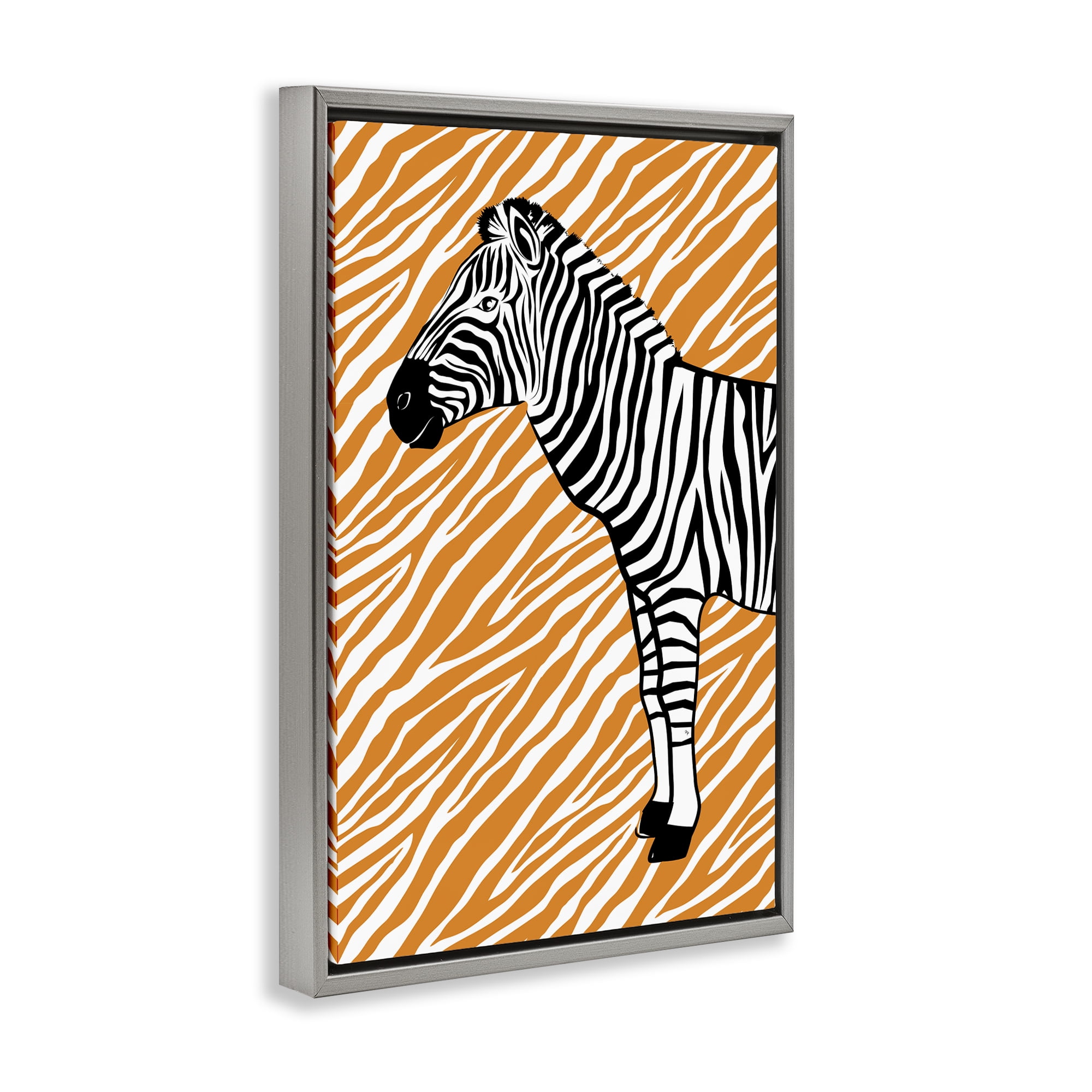 Stupell Industries Zebra Stripes Pattern Animals Painting Gray Floater Framed Canvas Art Print Wall Art, 21 x 31
