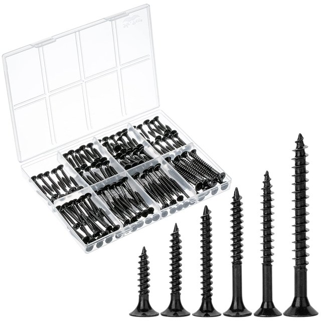 shiyou-- Wood Screws Assortment Kit, 152 pcs, Black Wood Screws Phillips Tips, Screw Set, Assorted Screws, Screw Assortment, Screw Set Assortment, Screw Kit, Assorted Wood Screws Set, Flat Head Screw