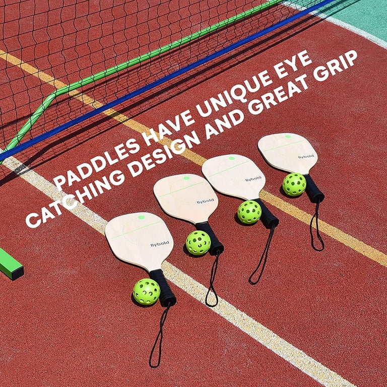 Produktbild von Flybold Pickleball-Set Mit Netz, Tragbares Set Mit 4 Paddeln, Netzgröße, Leicht, Stabil, Ineinandergreifende Metallpfosten Mit Tragetasche Für Drinnen Und Draußen, Volle Platzgröße, 6,7 M