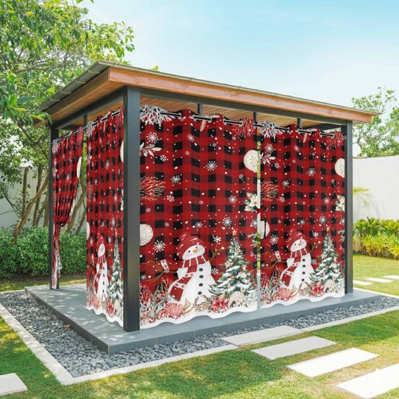 Outdoor Curtains for Patio Waterproof, Red Christmas Outdoor Privacy Panels Grommet, Snowman Xmas Tree Coastal Snowflake Starfish Plaid Blackout Outside Curtains for Porch/Cabana 54"x95", 1 Panel