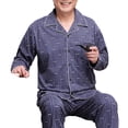 thumbnail image 5 of zeranth 1 Set Men Pajamas Set Spring Summer Lapel Long Sleeve Loose Single-breasted Wide Leg Homewear Shirt Pants Set Mid-aged Father Sleepwear, 5 of 7