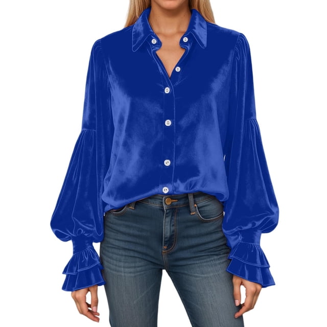 Daznico Elegant Flowy Ruffle Sleeve Blouse for Women's Formal Party and Wear