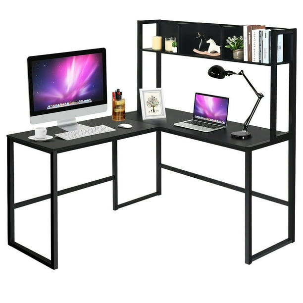 COSTWAY Bureau d'Ordinateur en Forme de L, Bureau d'angle Réversible