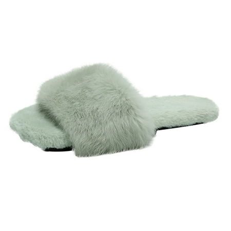 

Youmylove Women Slide Slippers Fashion Square Toe Solid Color Furry Comfortable Casual Flat Slippers Leisure Comfort Cozy Daily Walking